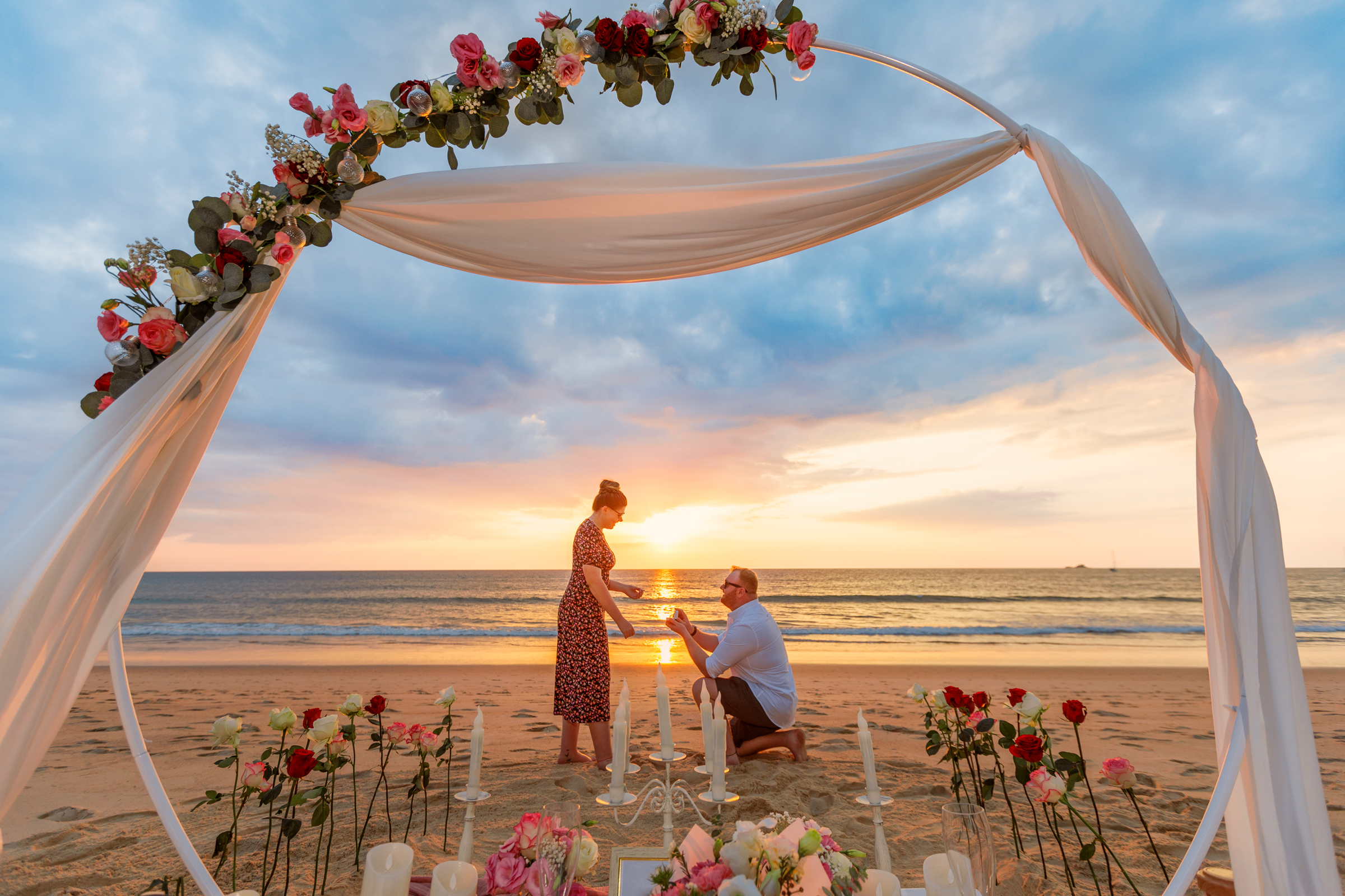 marriage proposal photoshoot as sunset at Le phang Phuket
