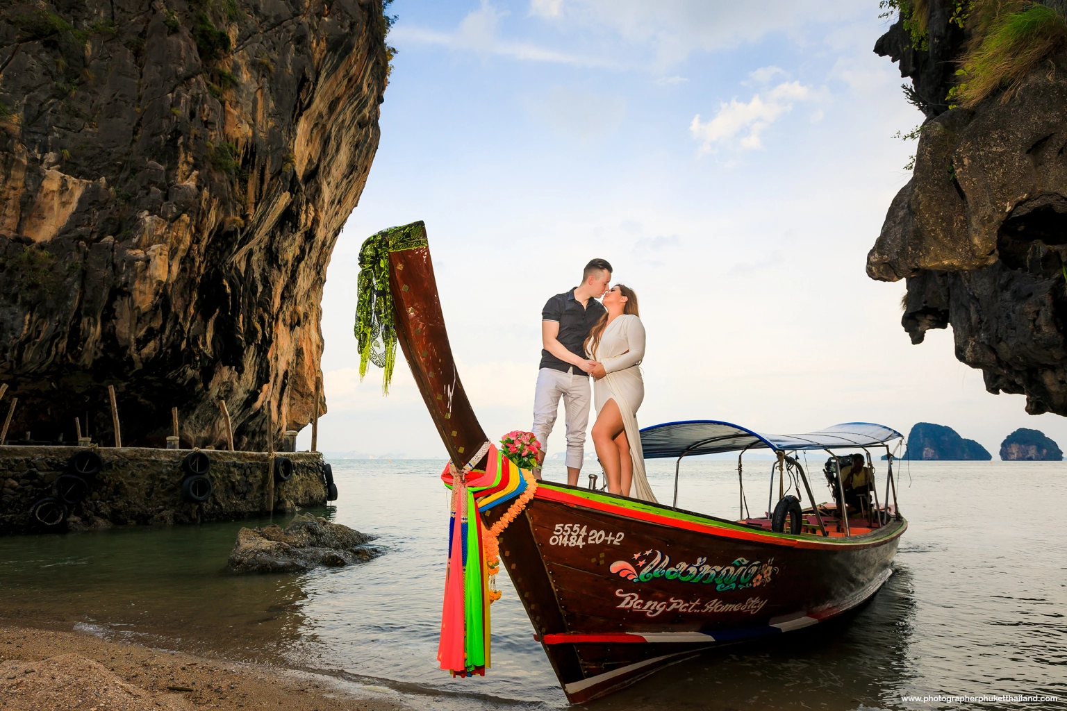 engagement photoshoot on long tail boat at james bond island phang nga bay